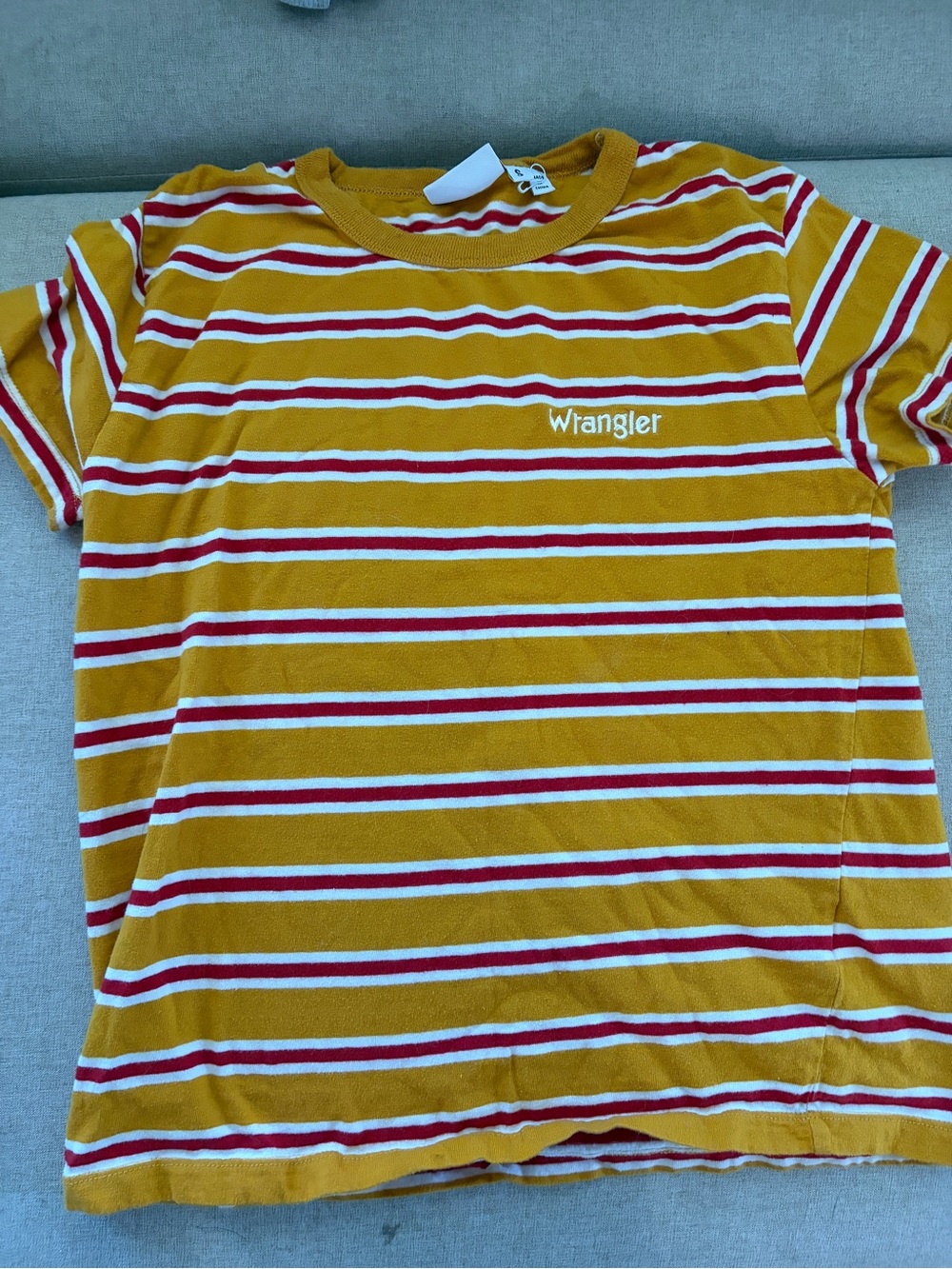Wrangler Yellow Mustard Striped Tee with Red and White Accents
